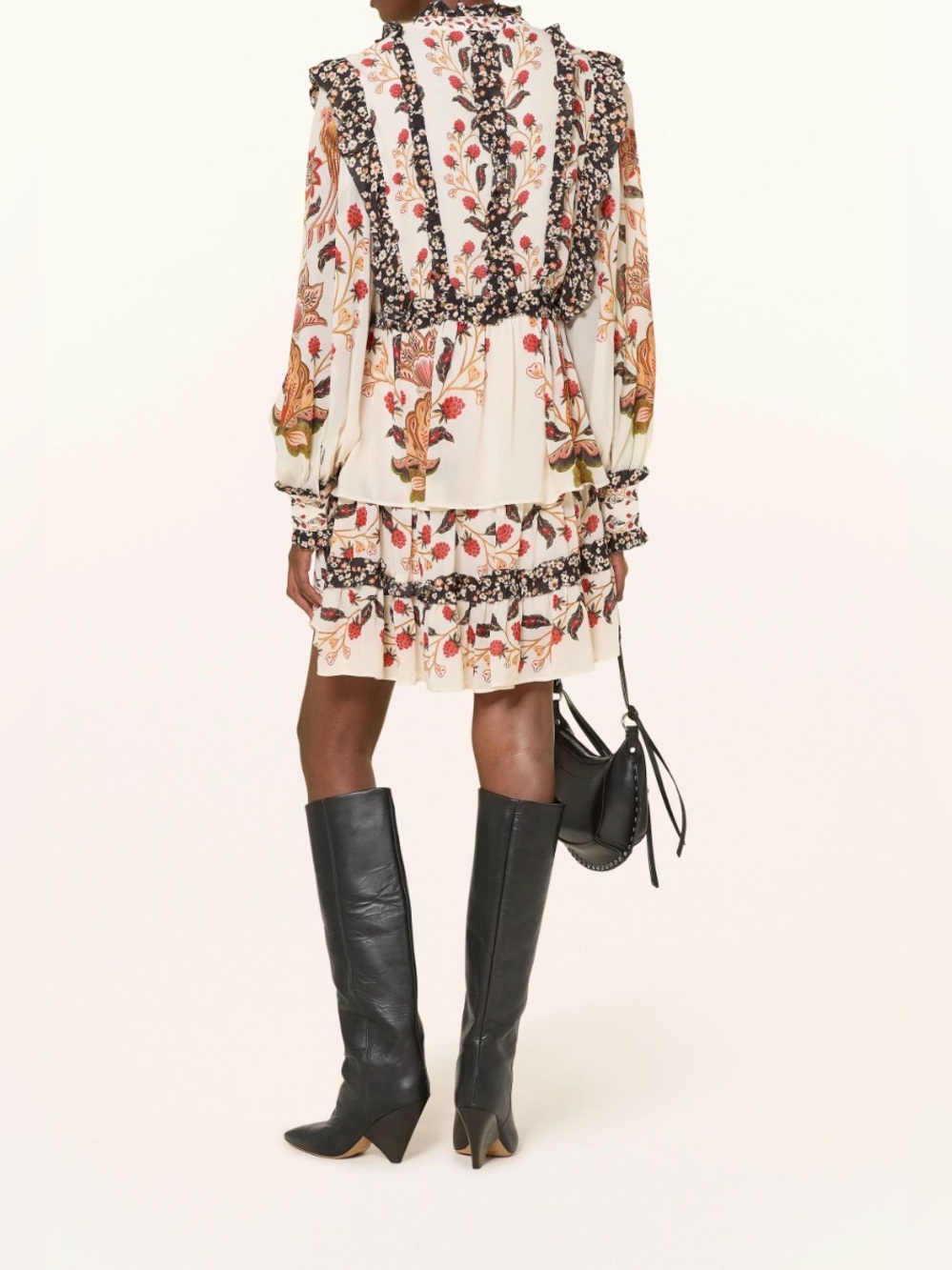 FARM Rio Cream Floral Long-Sleeve Tiered Ruffle Mock Neck Dress XL - Picture 2 of 9